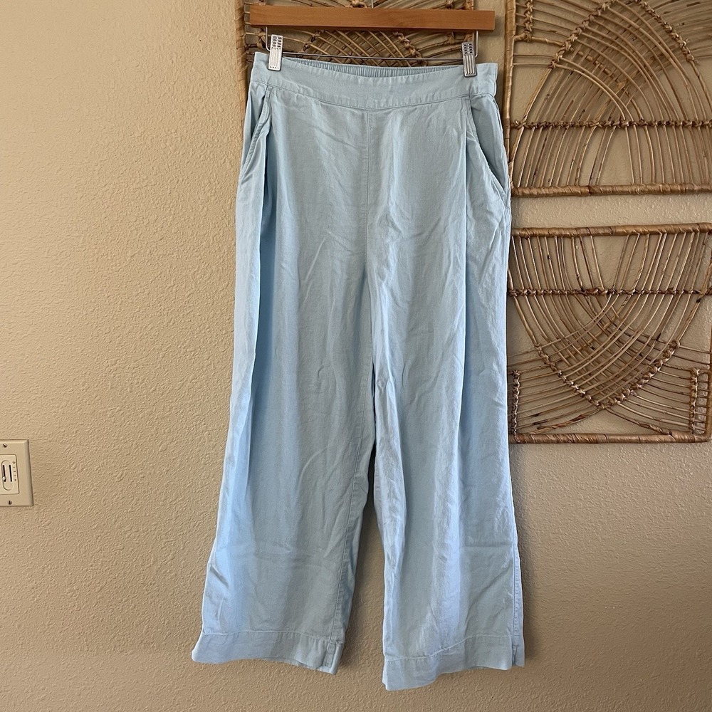 Madewell Linen Wide Leg Pants Flat Front Pockets Pull On N0954 Coastal Boho Sz 4